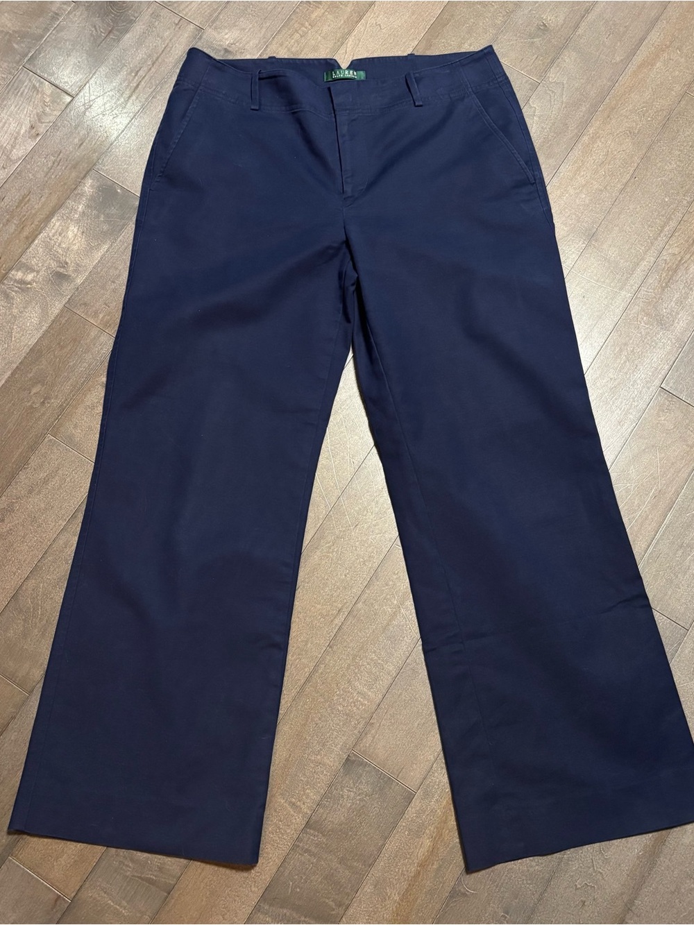NWOT Lauren Ralph Lauren Wide Leg Pants Women’s 10 Navy Blue Stretch Cotton